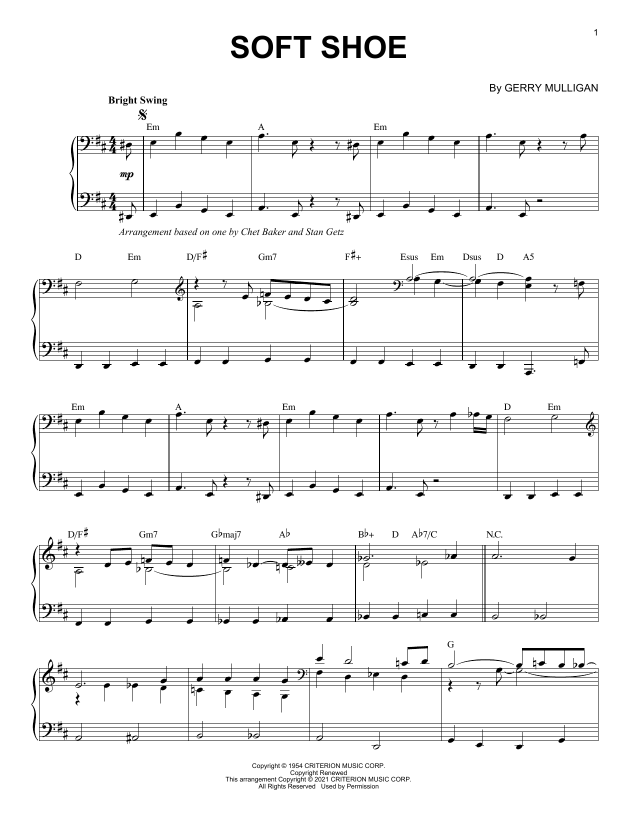 Download Gerry Mulligan Soft Shoe [Jazz version] (arr. Brent Edstrom) Sheet Music and learn how to play Piano Solo PDF digital score in minutes