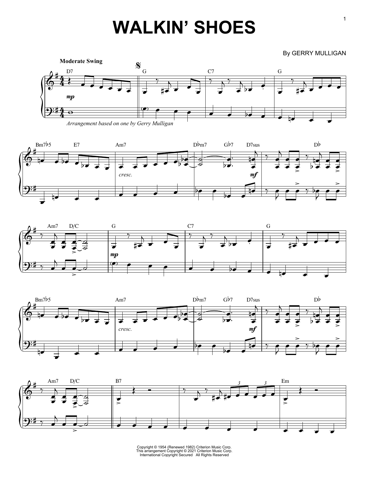 Download Gerry Mulligan Walkin' Shoes [Jazz version] (arr. Brent Edstrom) Sheet Music and learn how to play Piano Solo PDF digital score in minutes