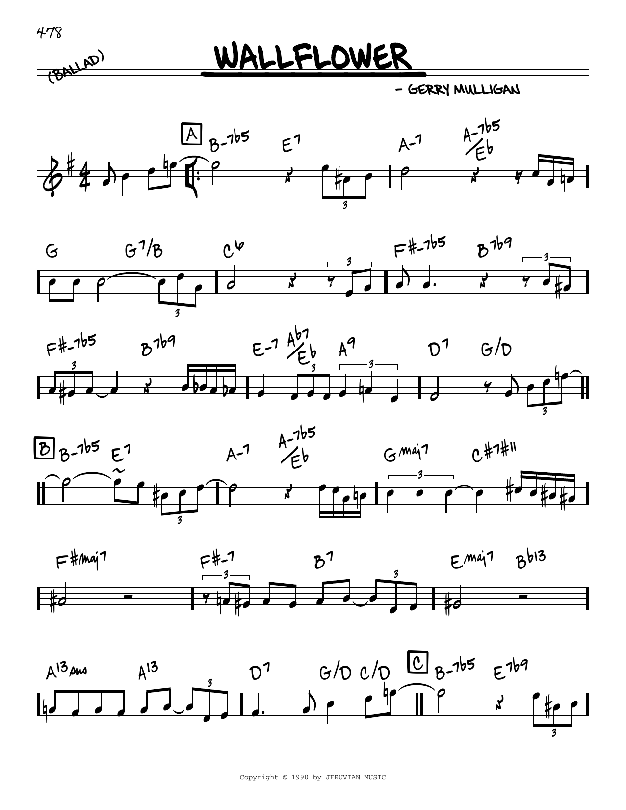 Download Gerry Mulligan Wallflower Sheet Music and learn how to play Real Book – Melody & Chords PDF digital score in minutes