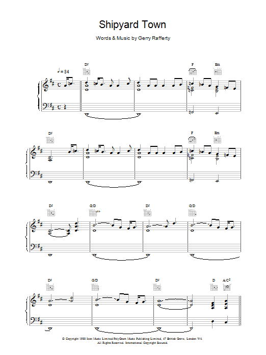 Download Gerry Rafferty Shipyard Town Sheet Music and learn how to play Piano, Vocal & Guitar (Right-Hand Melody) PDF digital score in minutes