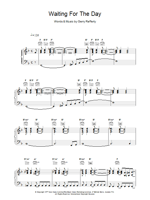 Download Gerry Rafferty Waiting For The Day Sheet Music and learn how to play Piano, Vocal & Guitar (Right-Hand Melody) PDF digital score in minutes