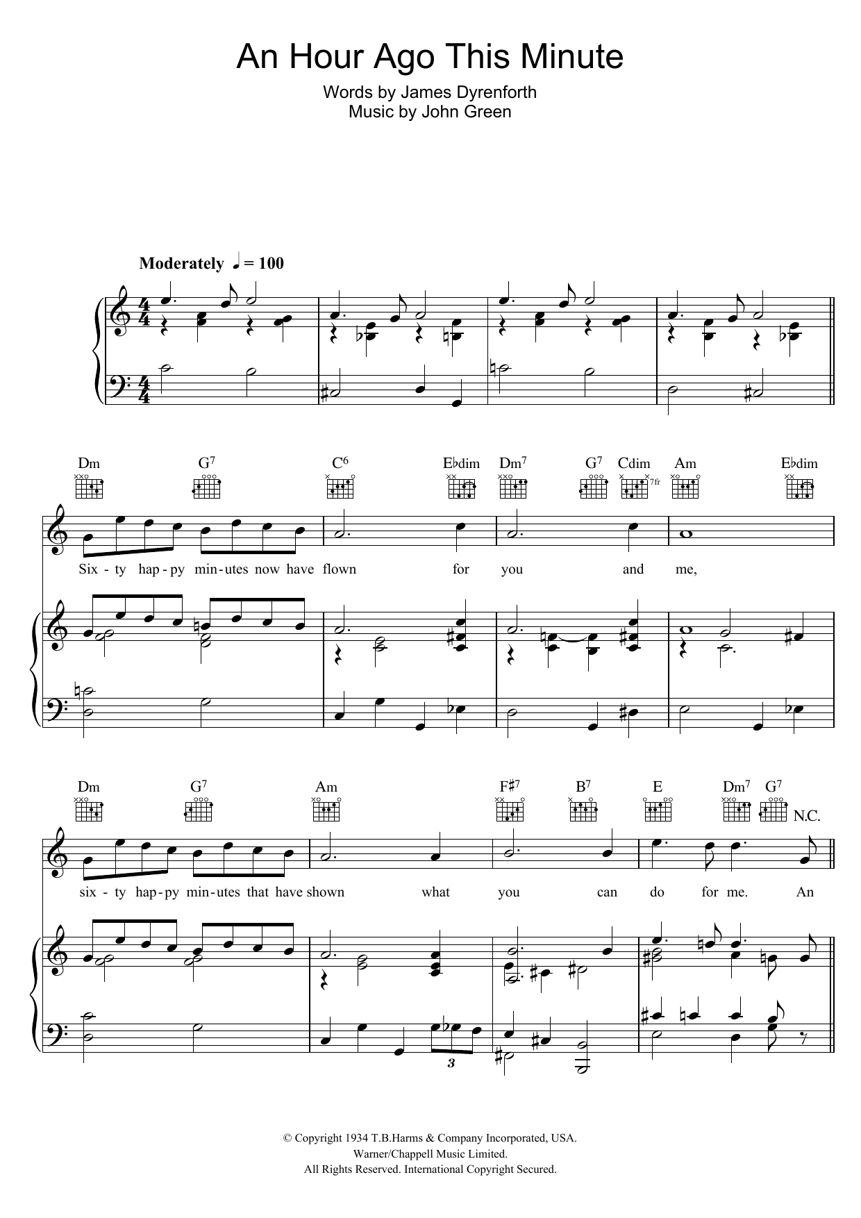 Download Gertrude Lawrence An Hour Ago This Minute Sheet Music and learn how to play Piano, Vocal & Guitar (Right-Hand Melody) PDF digital score in minutes