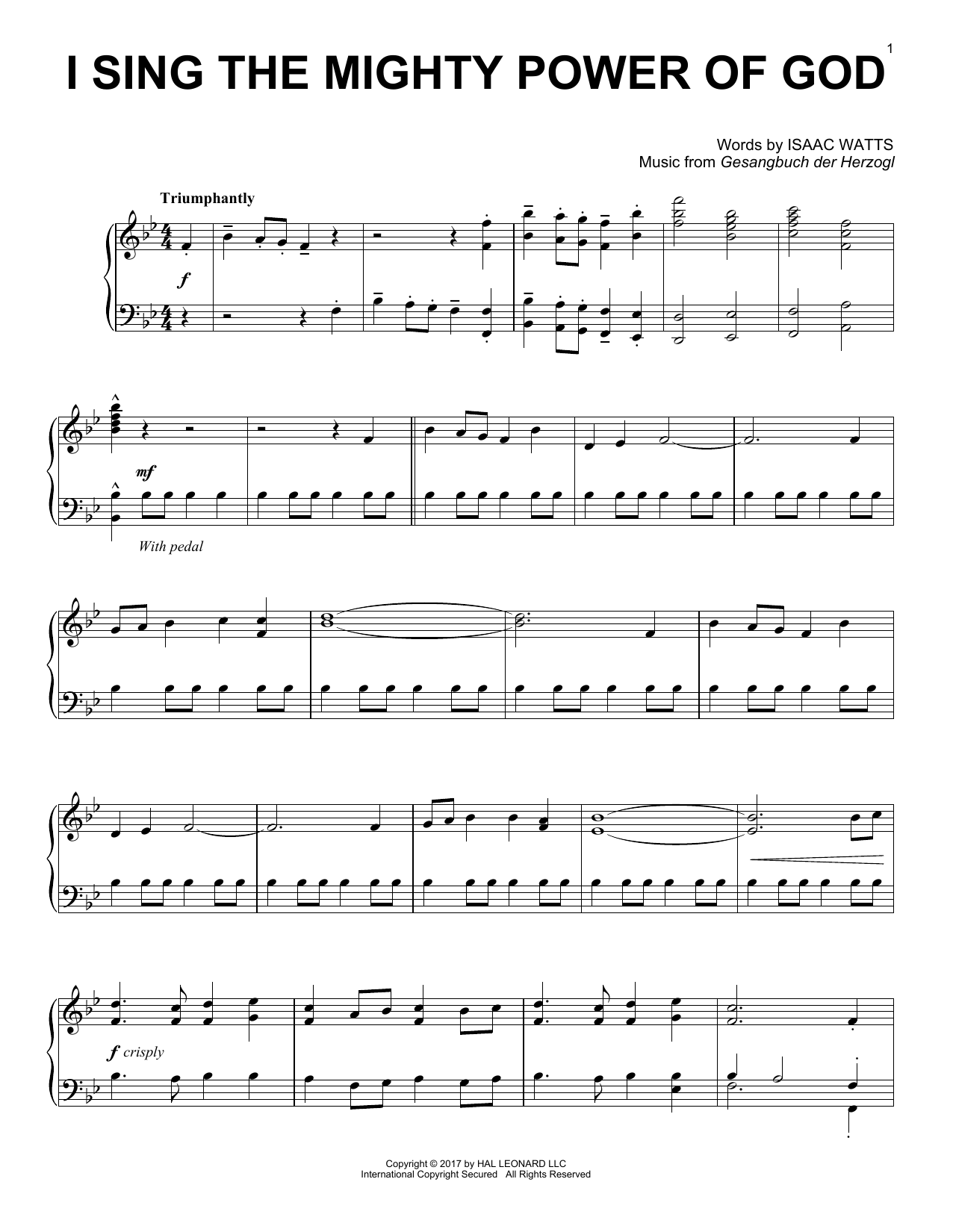Download Gesangbuch der Herzogl I Sing The Mighty Power Of God Sheet Music and learn how to play Piano PDF digital score in minutes