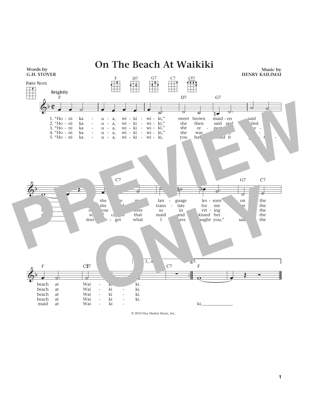 Download G.H. Stover On The Beach At Waikiki Sheet Music and learn how to play Ukulele PDF digital score in minutes