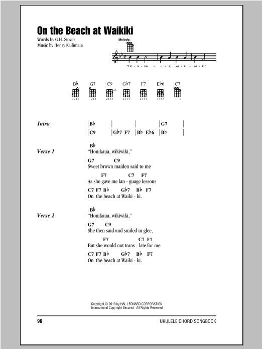 Download G.H. Stover On The Beach At Waikiki Sheet Music and learn how to play Ukulele with strumming patterns PDF digital score in minutes