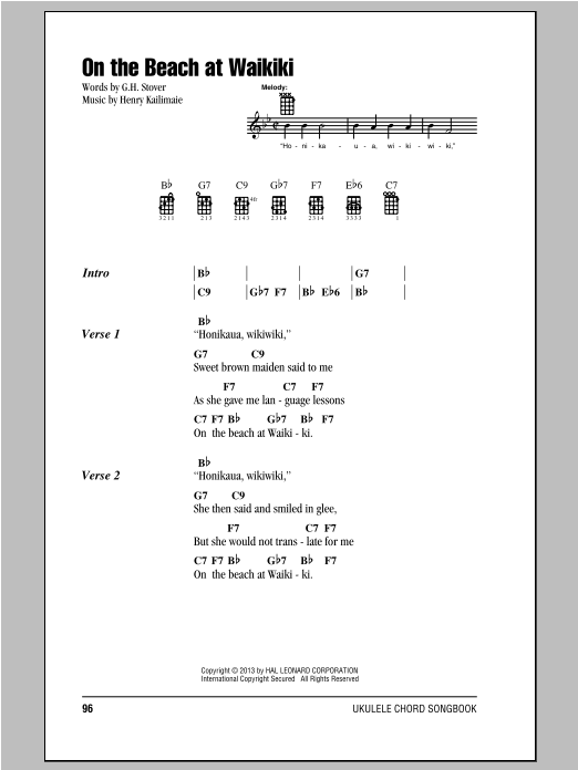 Download Henry Kailimaie On The Beach At Waikiki Sheet Music and learn how to play Piano, Vocal & Guitar (Right-Hand Melody) PDF digital score in minutes