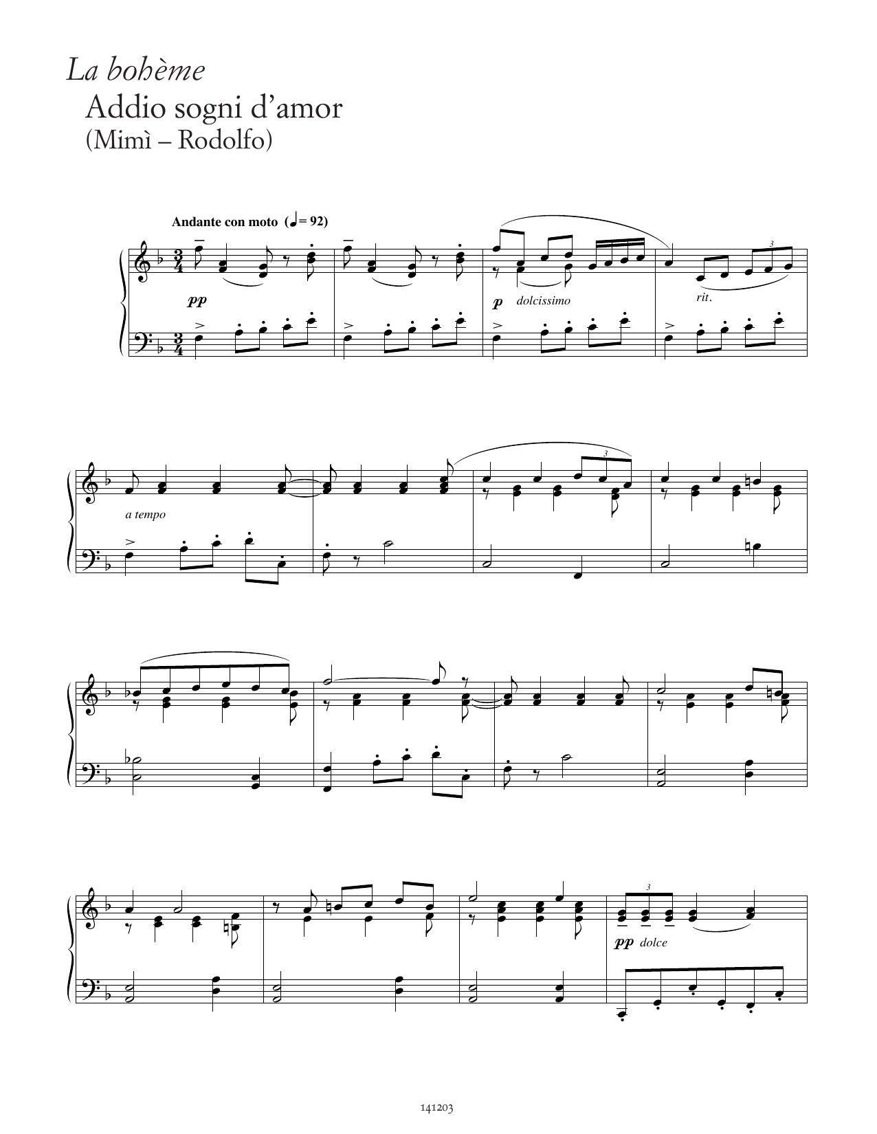 Download Giacomo Puccini Addio, sogni d'amor! (from La Bohème) Sheet Music and learn how to play Piano Solo PDF digital score in minutes