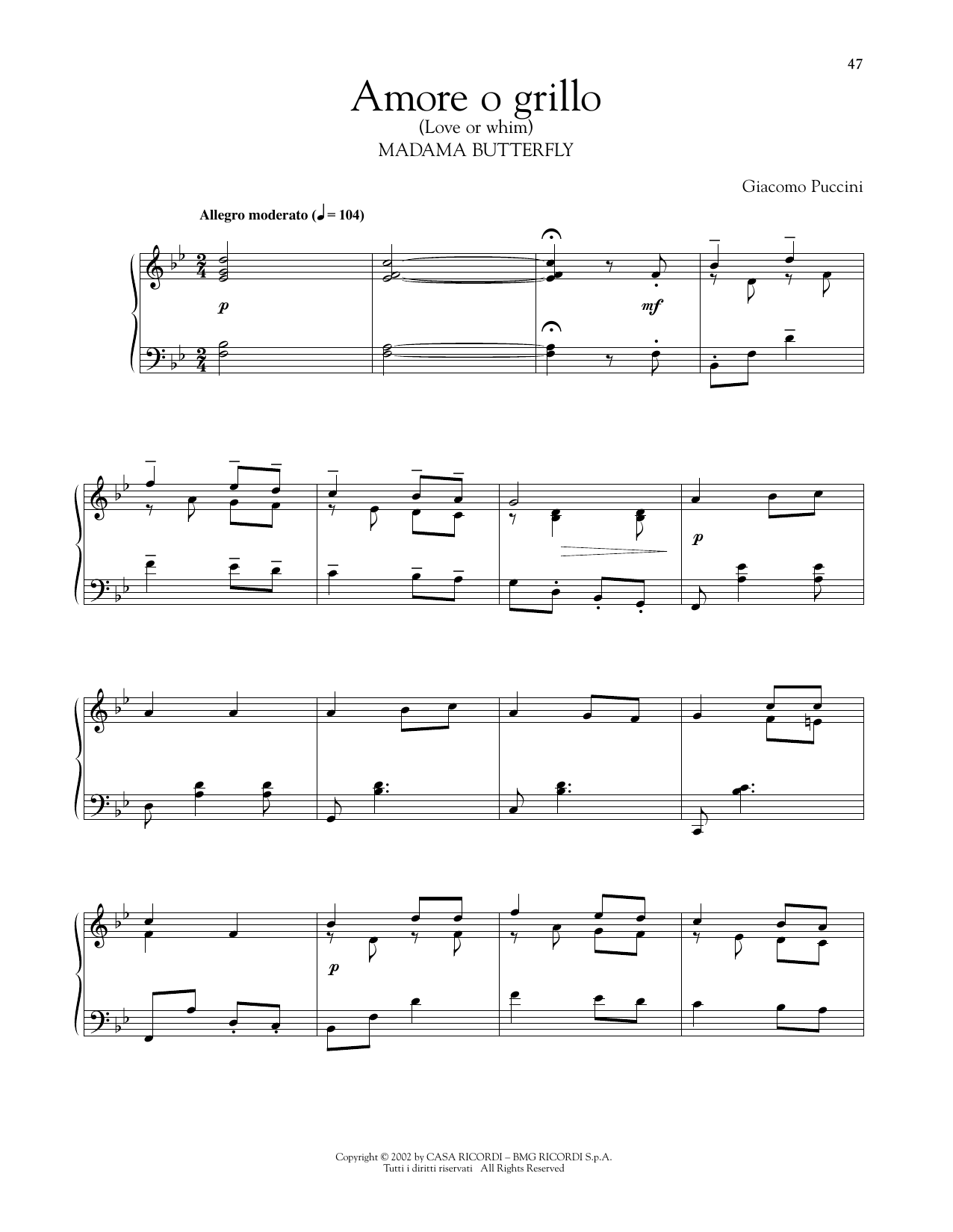 Download Giacomo Puccini Amore O Grillo Sheet Music and learn how to play Piano Solo PDF digital score in minutes