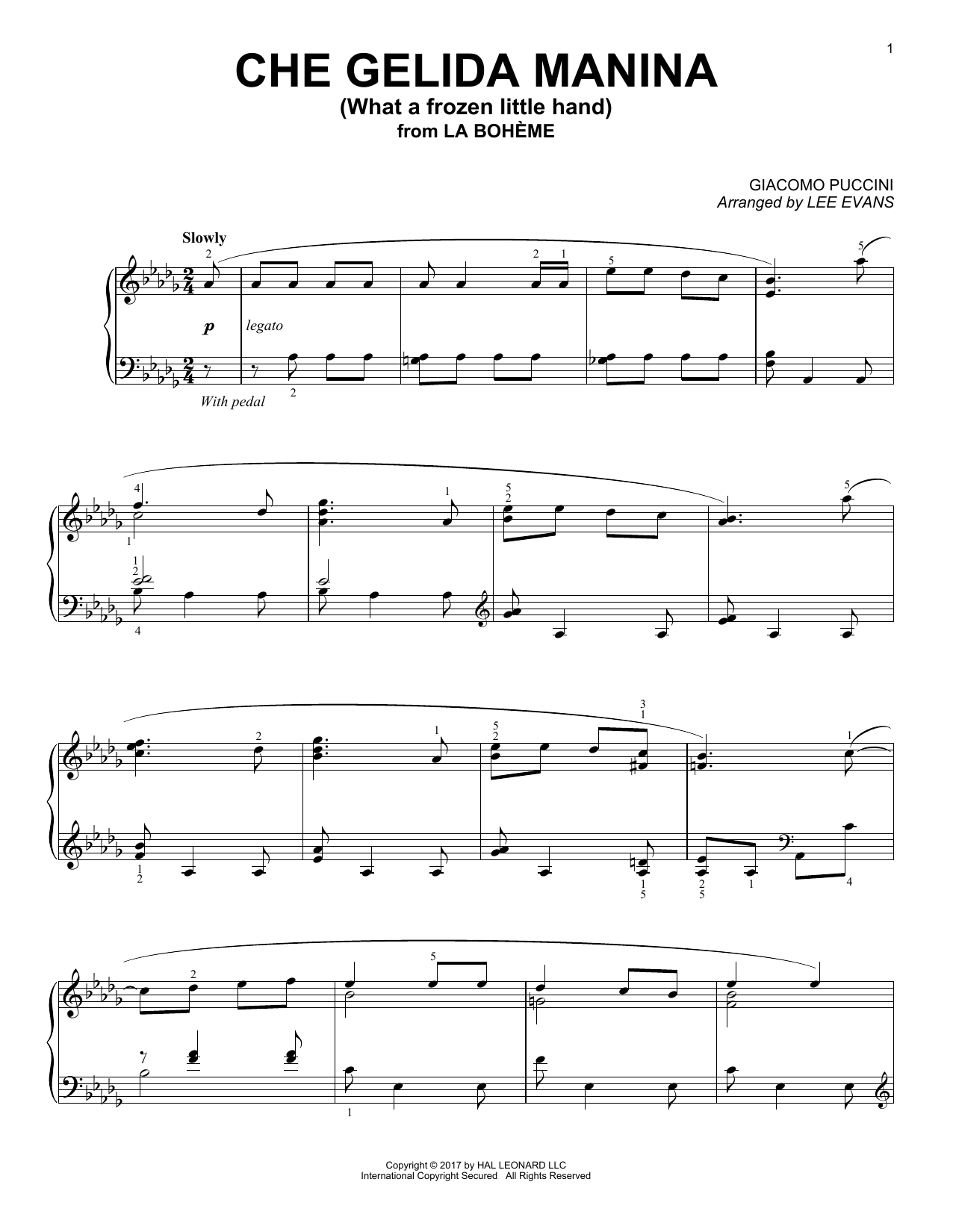 Download Lee Evans Che gelida manina from La Bohème Sheet Music and learn how to play Piano PDF digital score in minutes