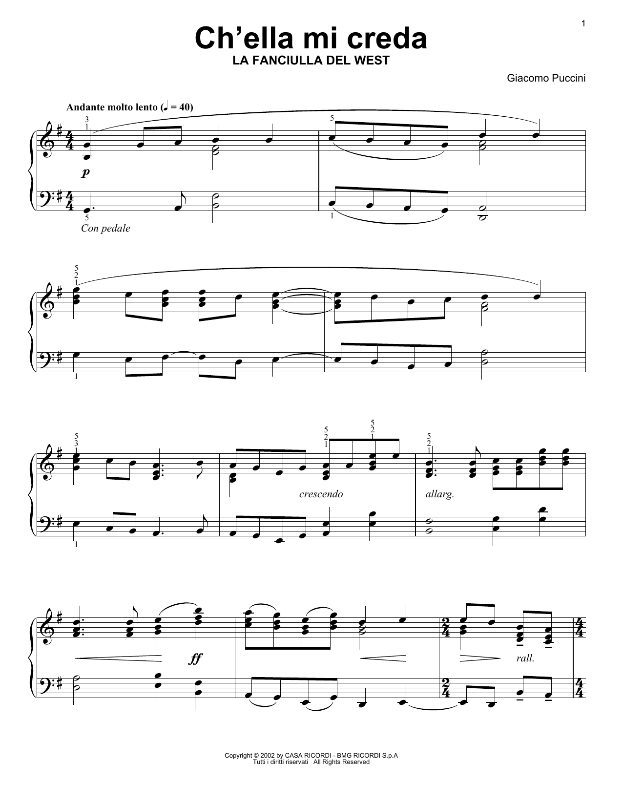 Download Giacomo Puccini Ch'Ella Mi Creda (Let Her Believe) Sheet Music and learn how to play Piano Solo PDF digital score in minutes