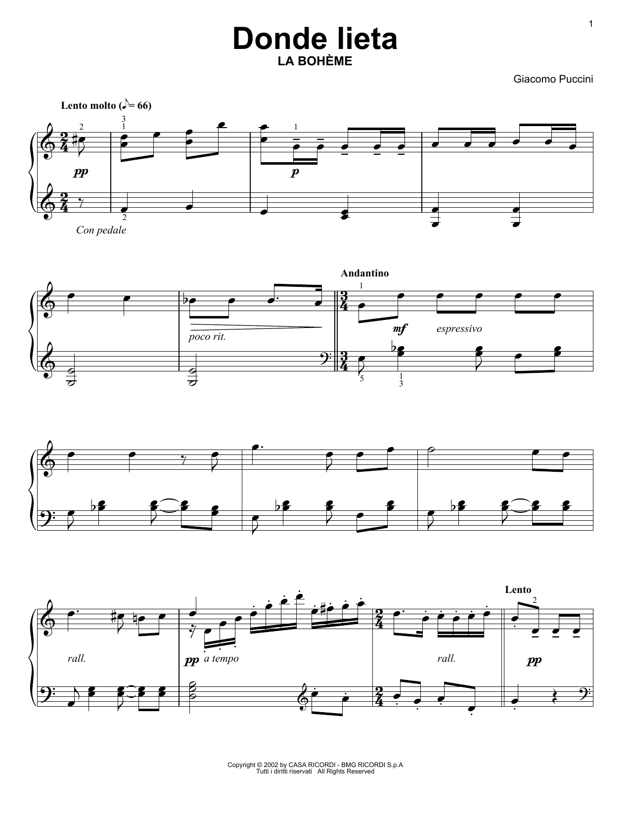 Download Giacomo Puccini Donde Lieta Sheet Music and learn how to play Piano Solo PDF digital score in minutes