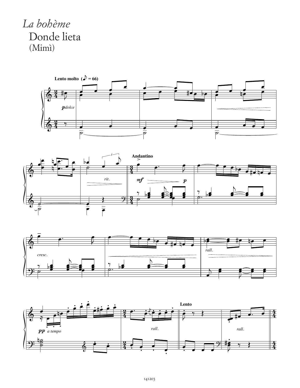 Download Giacomo Puccini Donde lieta uscì (from La Bohème) Sheet Music and learn how to play Piano Solo PDF digital score in minutes