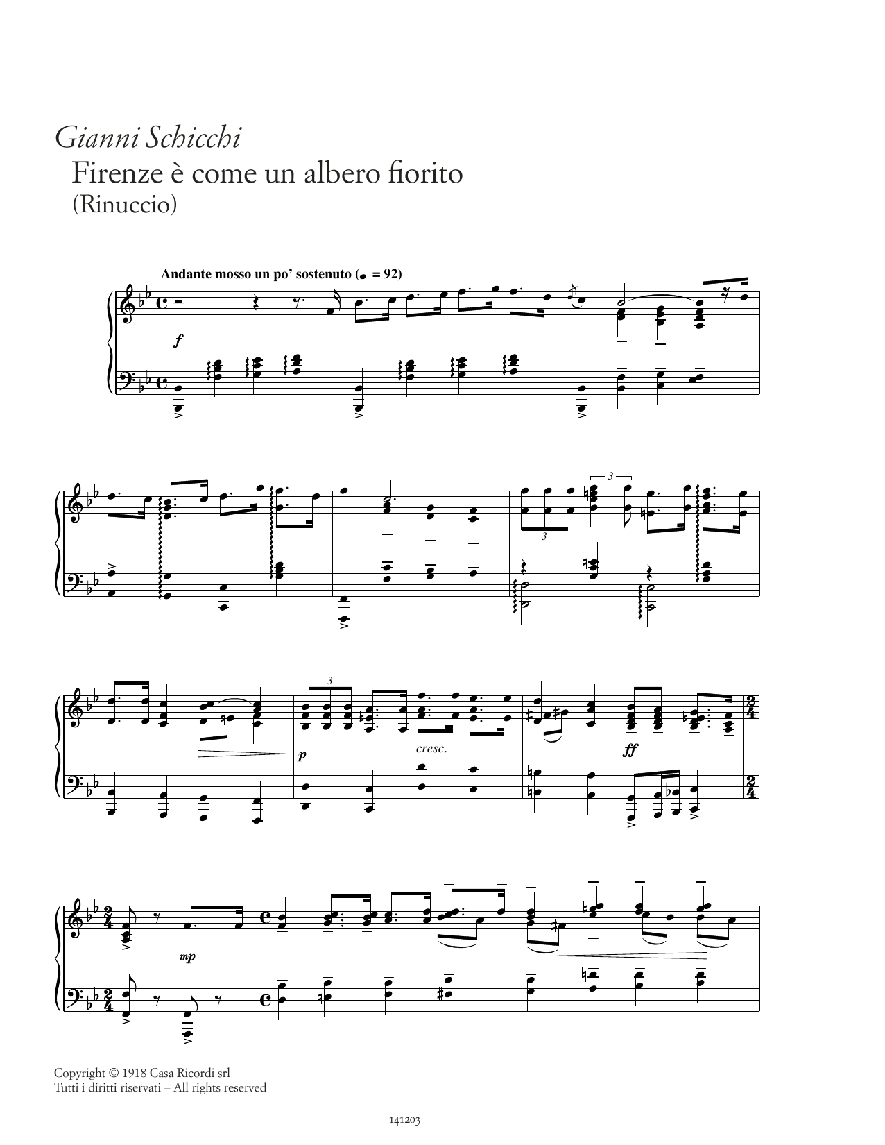 Download Giacomo Puccini Firenze è come un albero fiorito Sheet Music and learn how to play Piano Solo PDF digital score in minutes