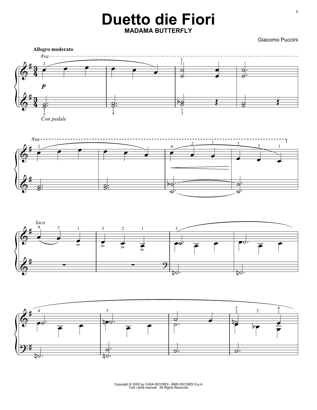 Download Giacomo Puccini Flower Duet Sheet Music and learn how to play Easy Piano Solo PDF digital score in minutes