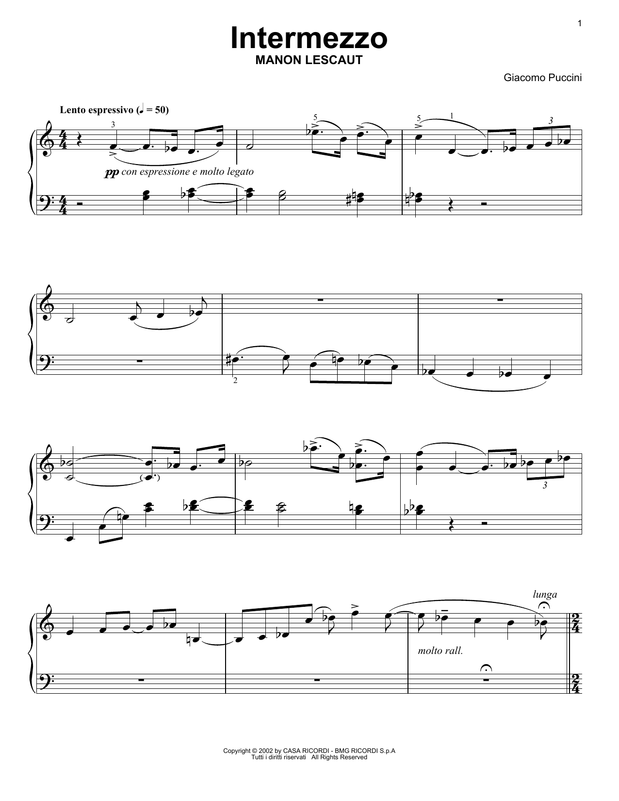 Download Giacomo Puccini Intermezzo Sheet Music and learn how to play Piano Solo PDF digital score in minutes