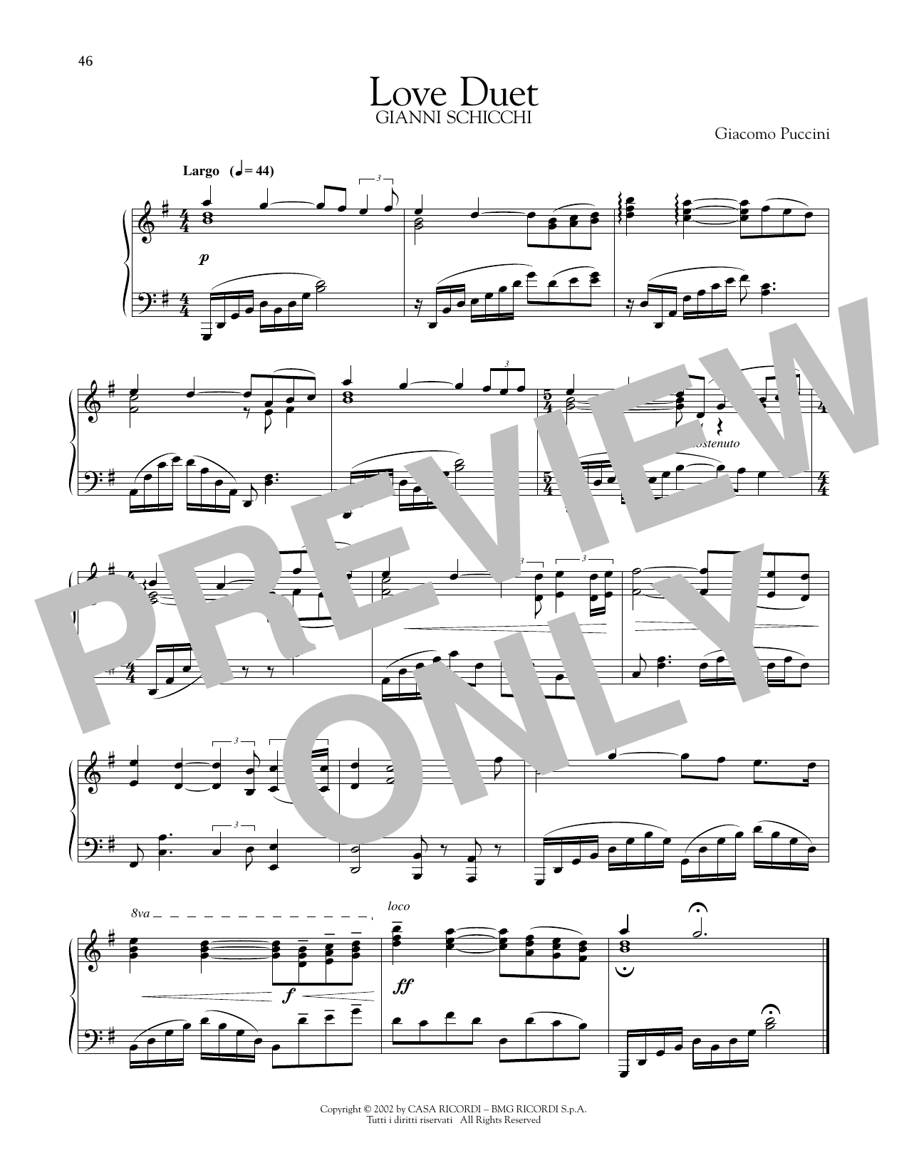 Download Giacomo Puccini Love Duet Sheet Music and learn how to play Piano Solo PDF digital score in minutes