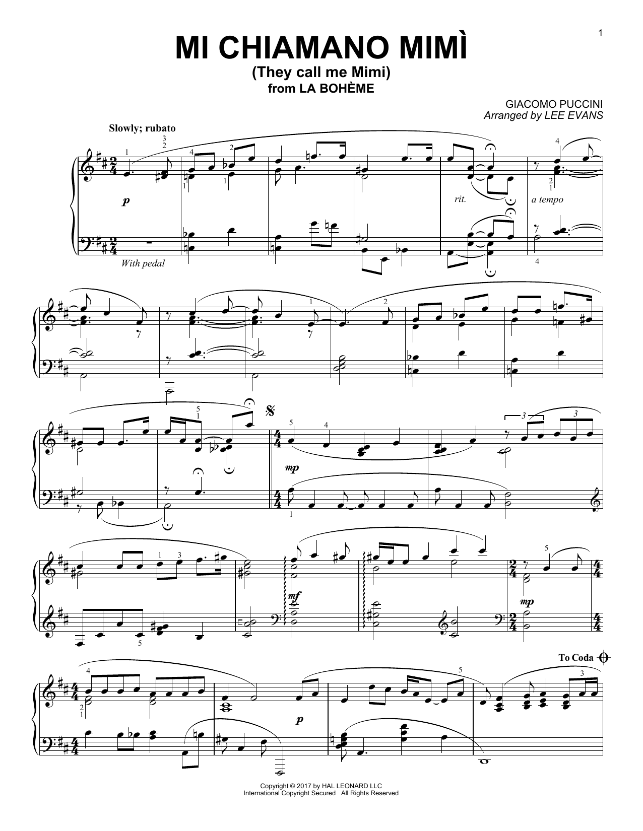 Download Lee Evans Me Chiamano Mimi Sheet Music and learn how to play Piano PDF digital score in minutes