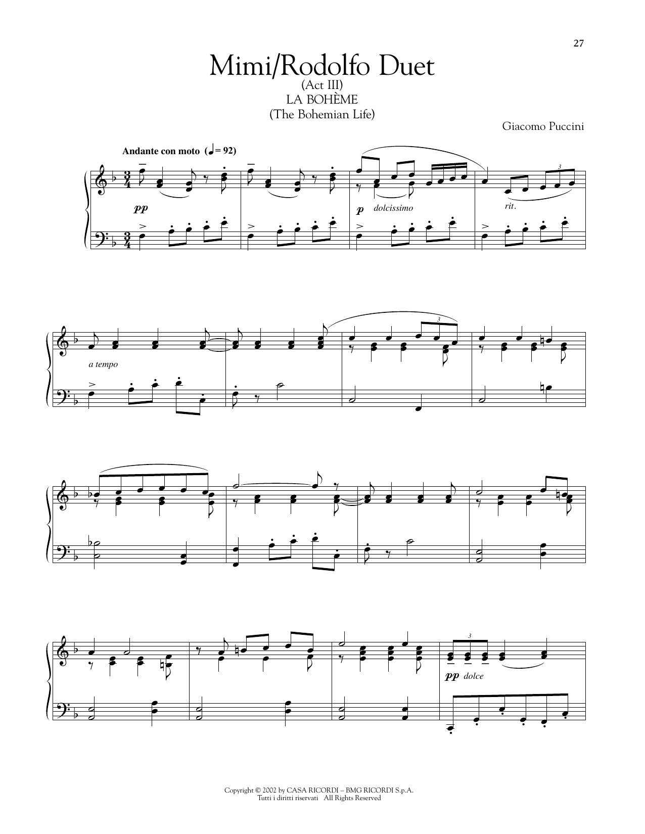 Download Giacomo Puccini Mimi/Rodolfo Duet Sheet Music and learn how to play Piano Solo PDF digital score in minutes