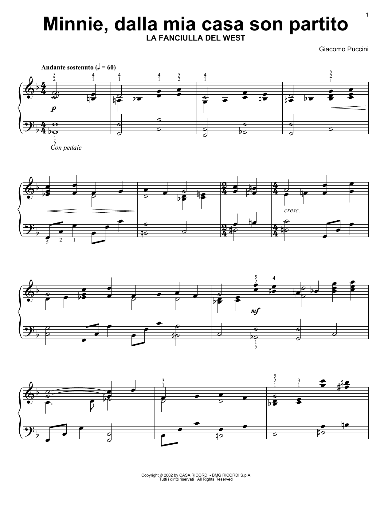 Download Giacomo Puccini Minnie, dalla mia casa son partito Sheet Music and learn how to play Piano Solo PDF digital score in minutes