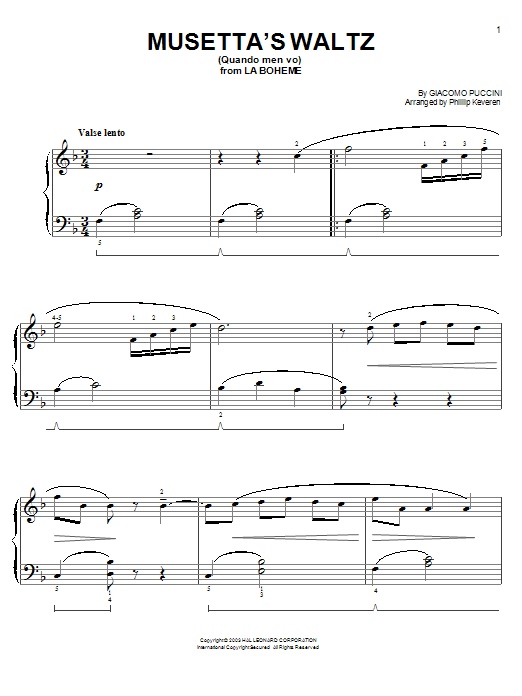 Download Giacomo Puccini Musetta's Waltz (Quando Men Vo) Sheet Music and learn how to play Easy Piano PDF digital score in minutes
