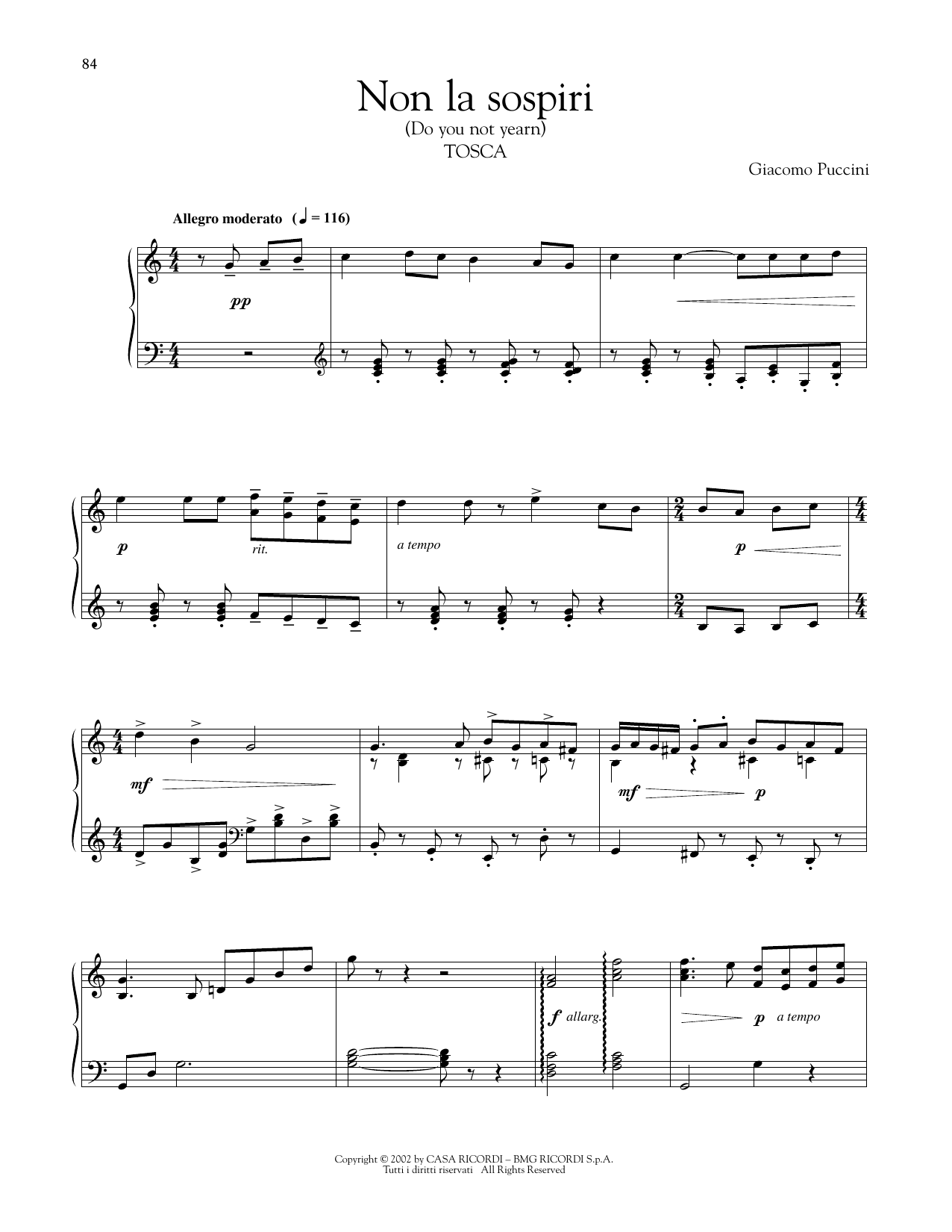 Download Giacomo Puccini Non La Sospiri La Nostra Casetta Sheet Music and learn how to play Piano Solo PDF digital score in minutes