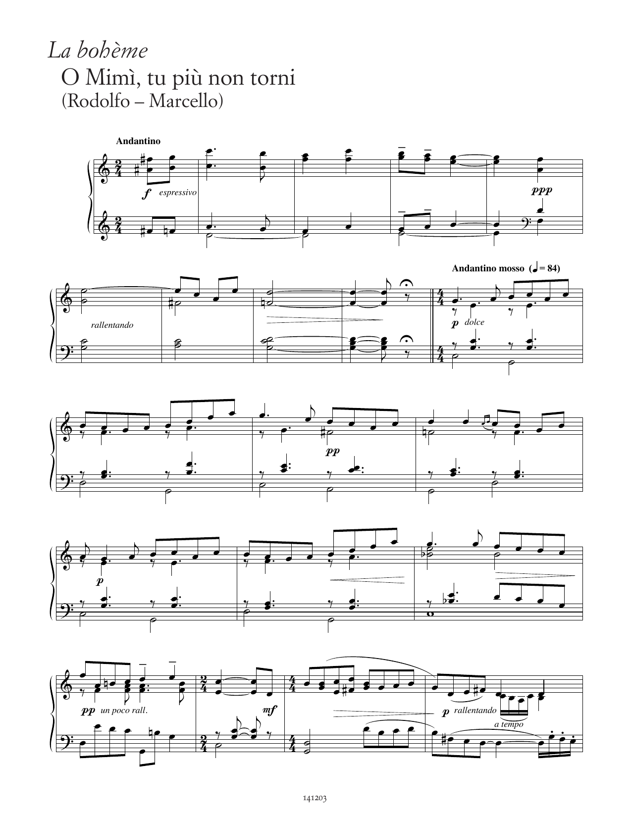 Download Giacomo Puccini O Mimì, tu più non torni (from La Bohème) Sheet Music and learn how to play Piano Solo PDF digital score in minutes