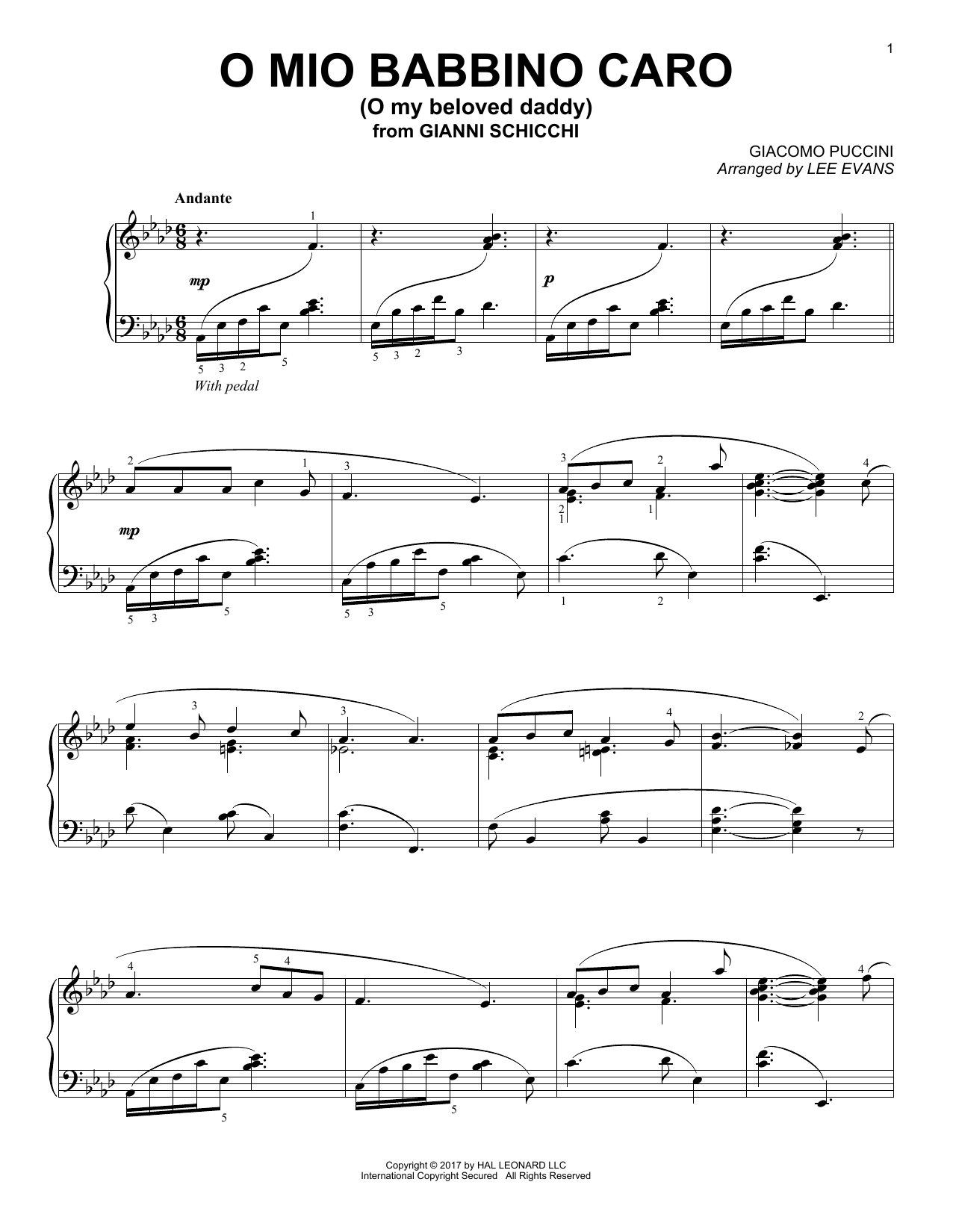 Download Lee Evans O Mio Babbino Caro Sheet Music and learn how to play Piano PDF digital score in minutes