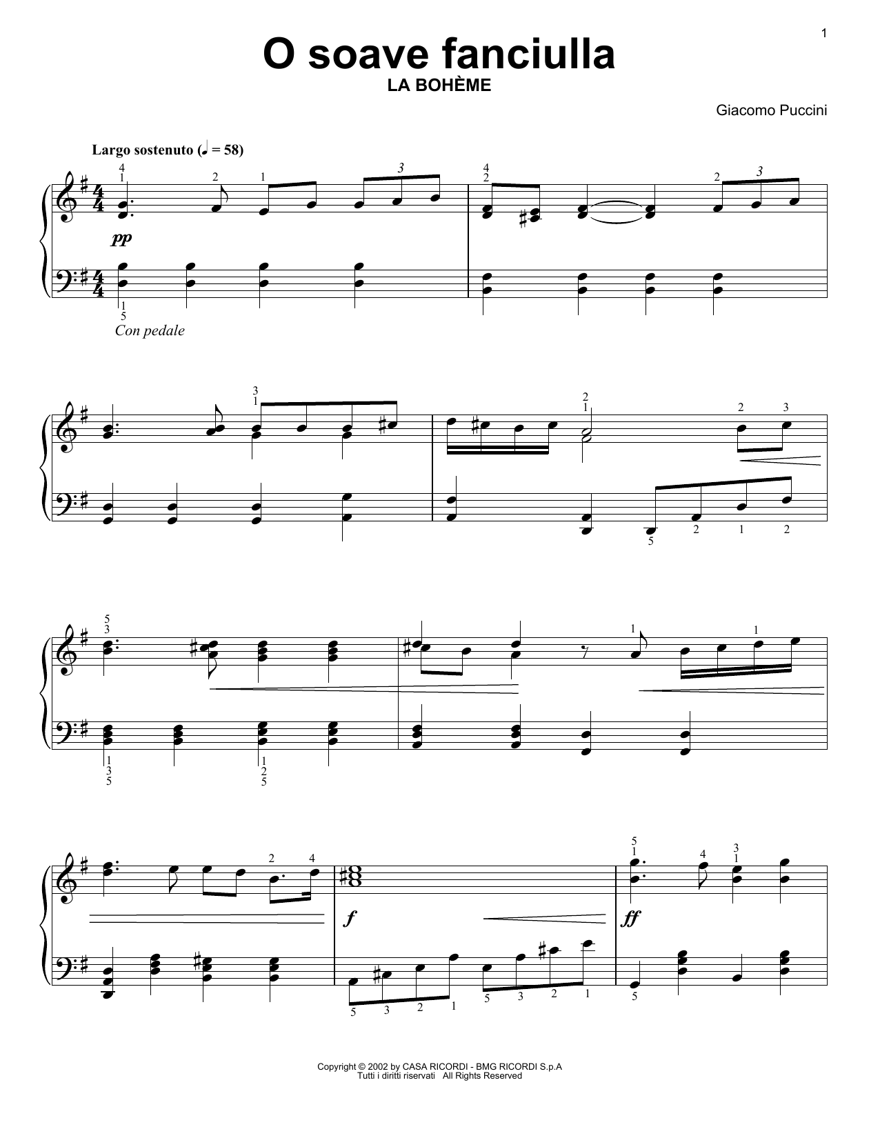 Download Giacomo Puccini O Soave Fanciulla Sheet Music and learn how to play Piano Solo PDF digital score in minutes