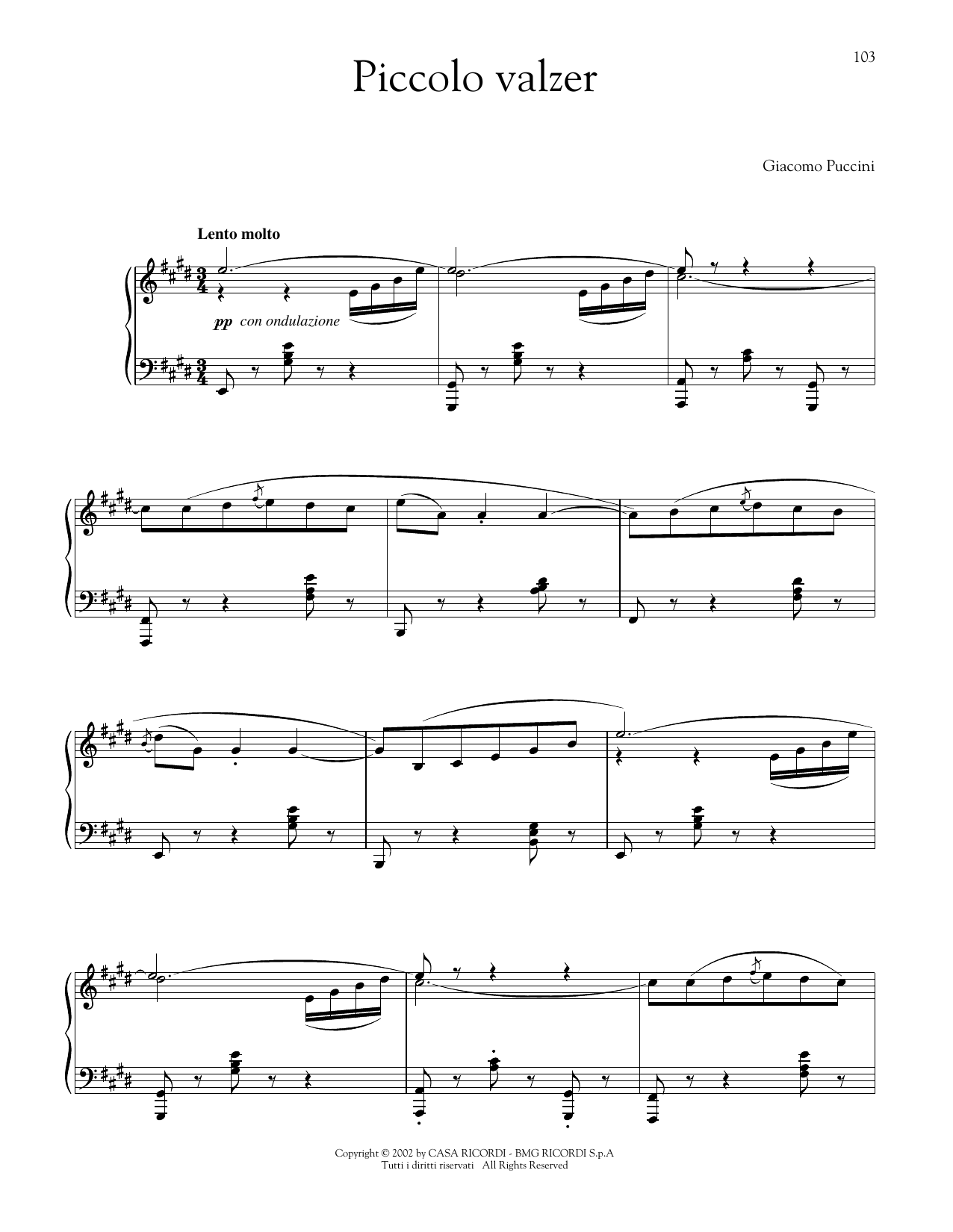 Download Giacomo Puccini Piccolo walzer (Little Waltz) Sheet Music and learn how to play Piano Solo PDF digital score in minutes