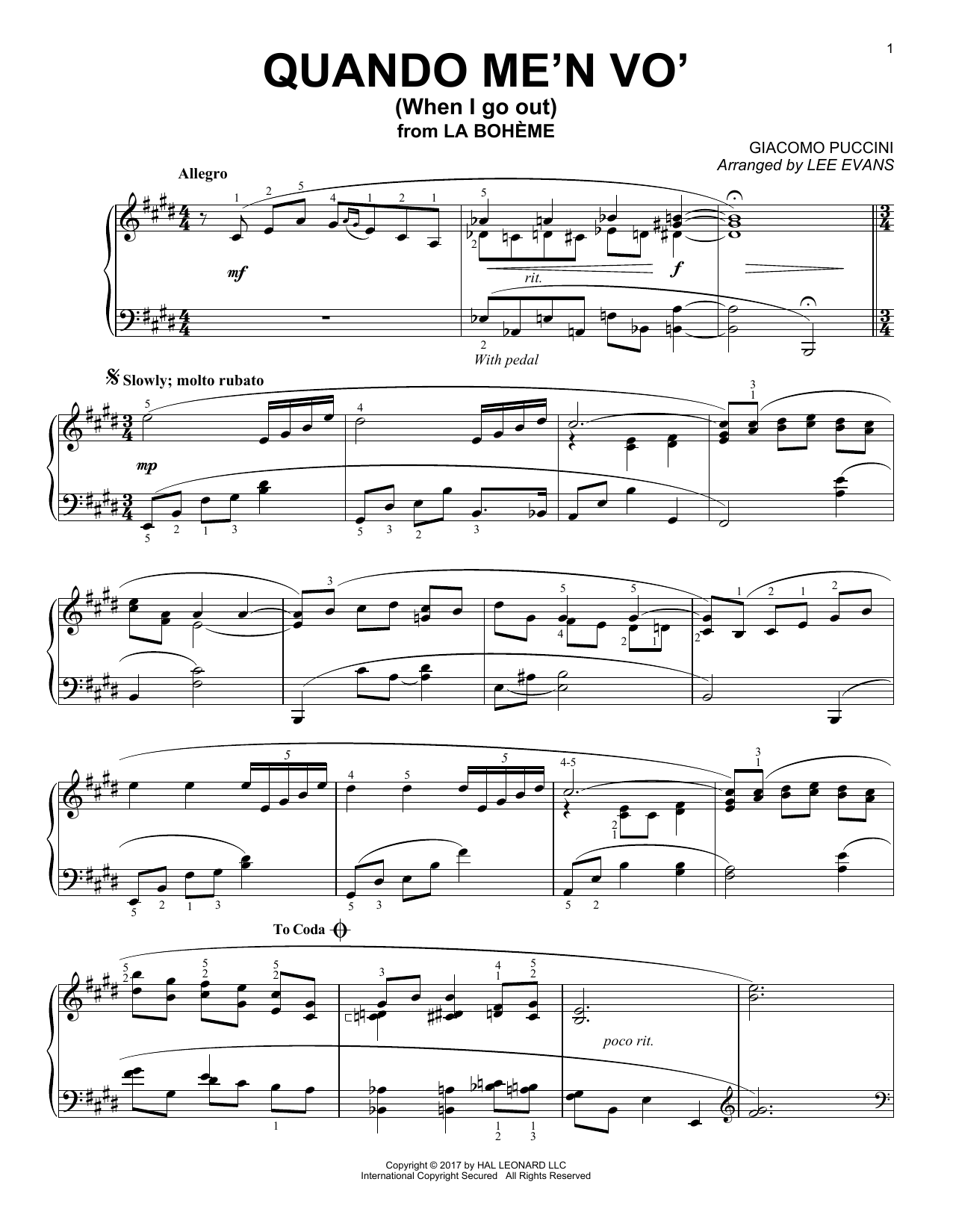 Download Lee Evans Quando Men Vo Sheet Music and learn how to play Piano PDF digital score in minutes