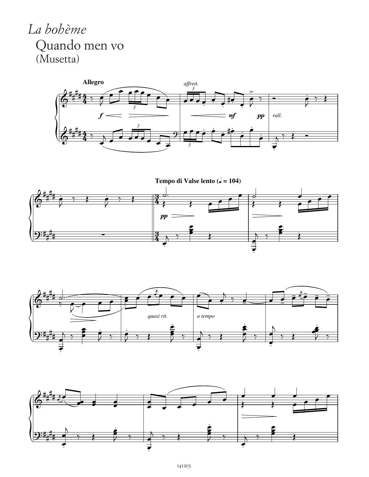 Download Giacomo Puccini Quando men vo (from La Bohème) Sheet Music and learn how to play Piano Solo PDF digital score in minutes