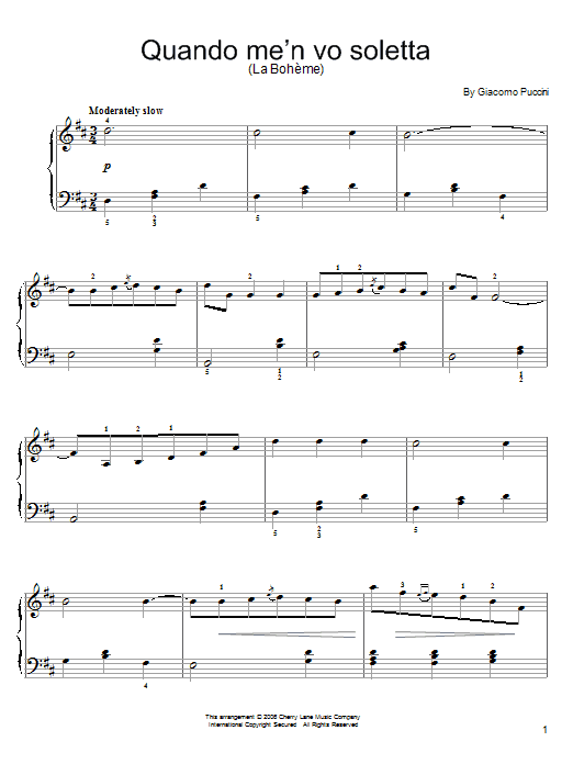 Download Giacomo Puccini Quando M'en Vo Soletta Sheet Music and learn how to play Easy Piano PDF digital score in minutes