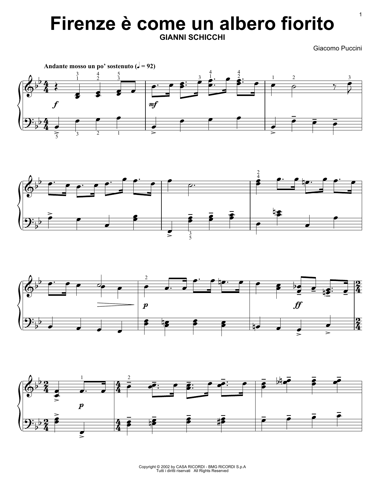 Download Giacomo Puccini Rinuccio's Aria (Firenze E Come Un Alberto Fiorito) Sheet Music and learn how to play Easy Piano Solo PDF digital score in minutes