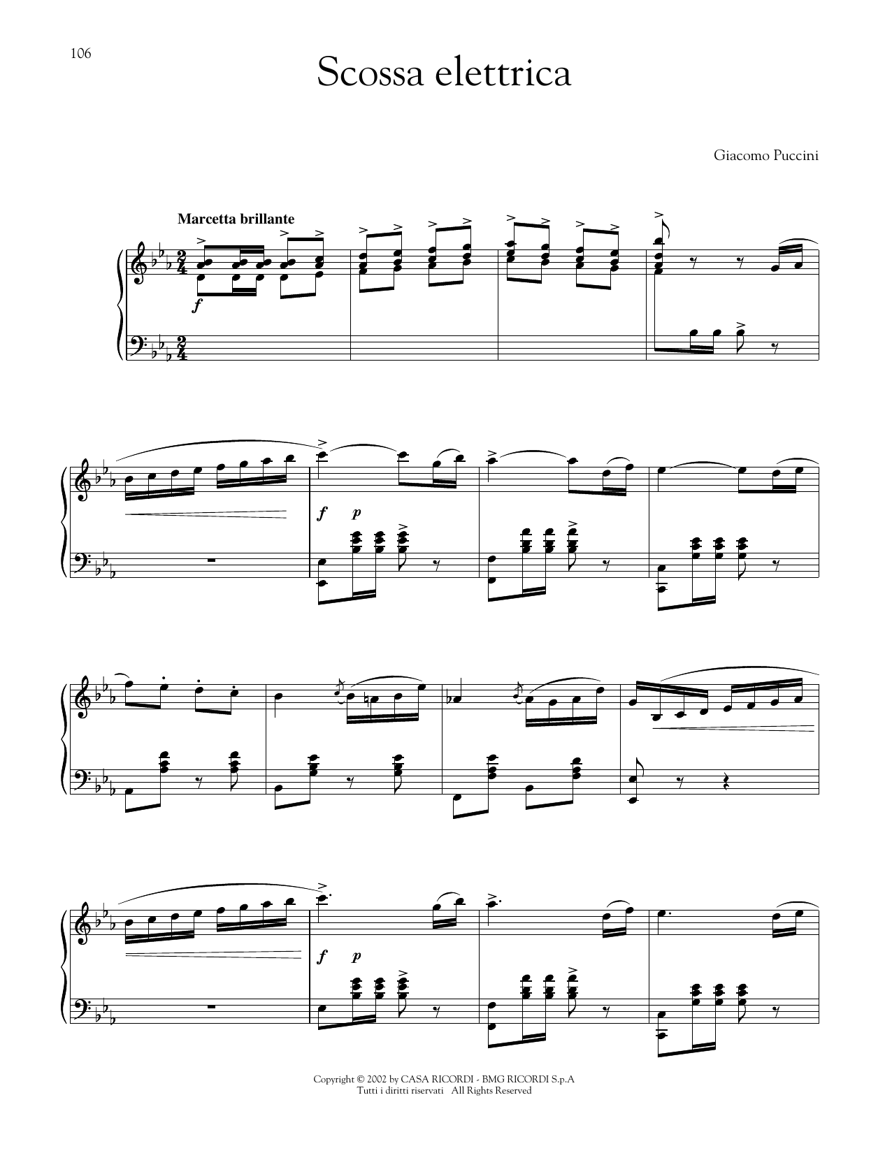 Download Giacomo Puccini Scossa elettrica (Electric Shock) Sheet Music and learn how to play Piano Solo PDF digital score in minutes