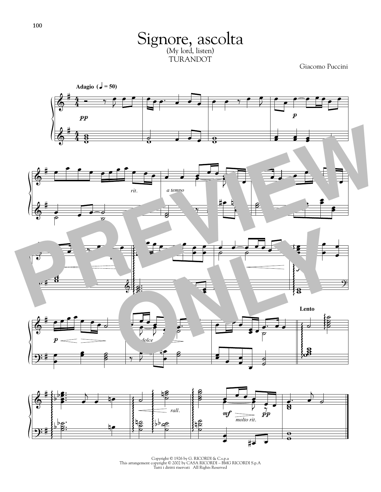 Download Giacomo Puccini Signore, ascolta Sheet Music and learn how to play Piano Solo PDF digital score in minutes