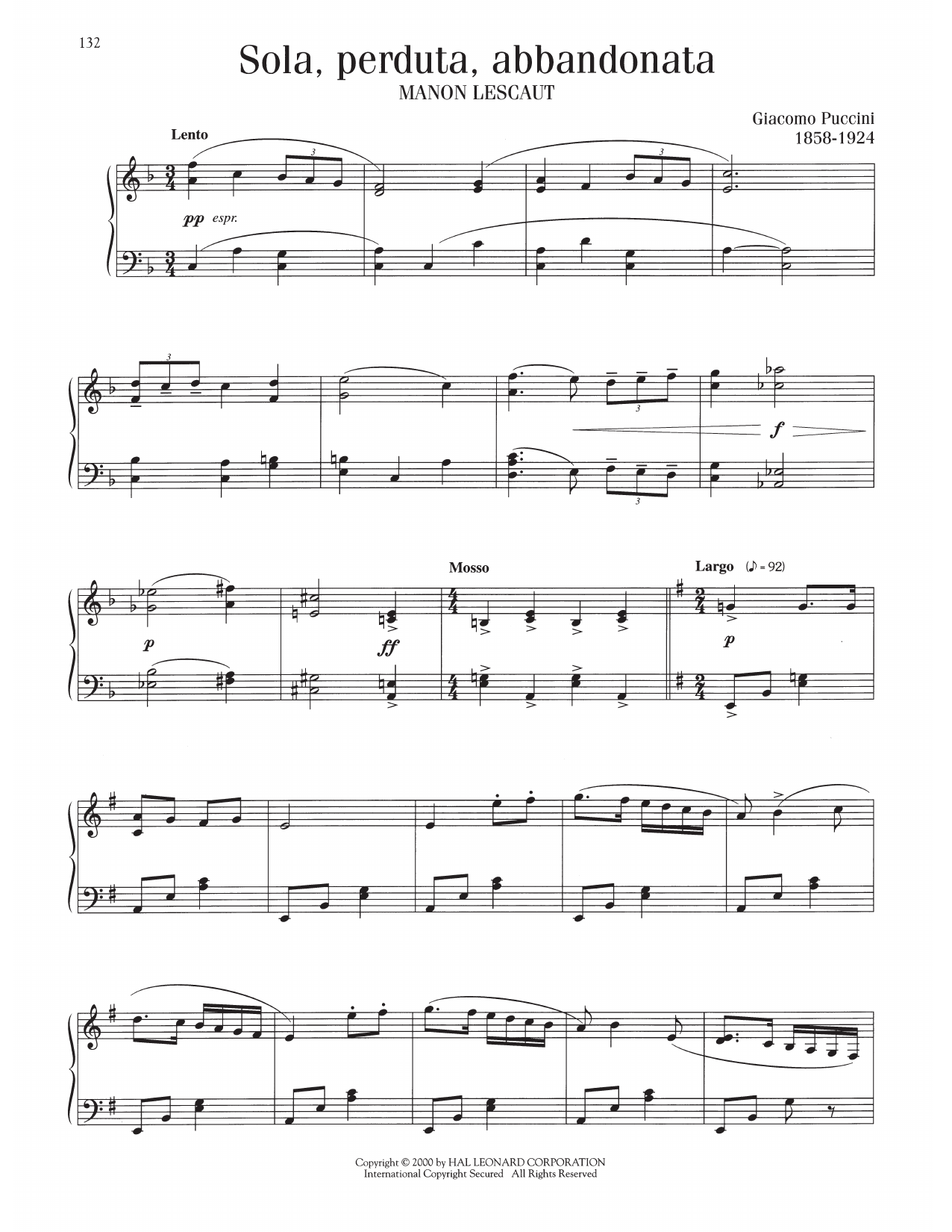 Download Giacomo Puccini Sola, Perduta, Abbandonata Sheet Music and learn how to play Piano Solo PDF digital score in minutes