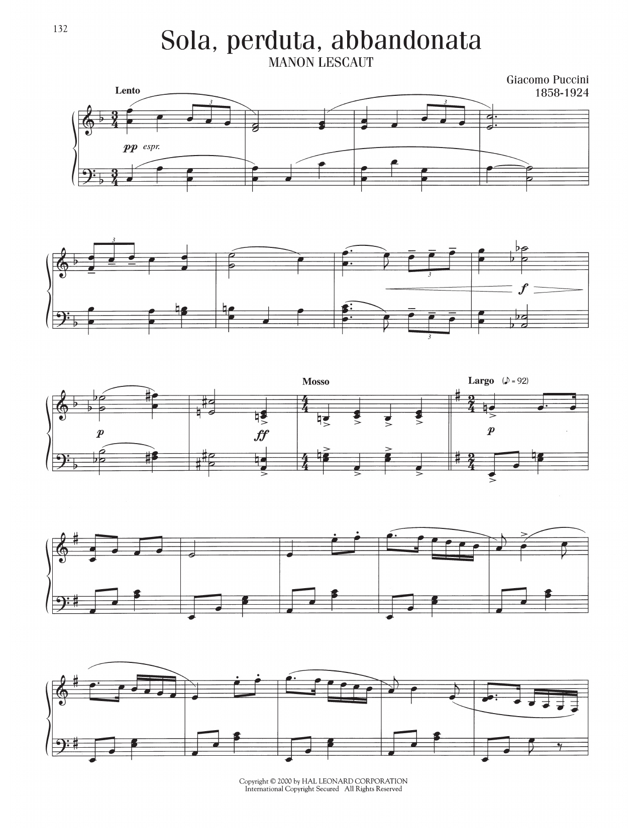 Download Giacomo Puccini Sola, perduta, abbandonata Sheet Music and learn how to play Piano Solo PDF digital score in minutes