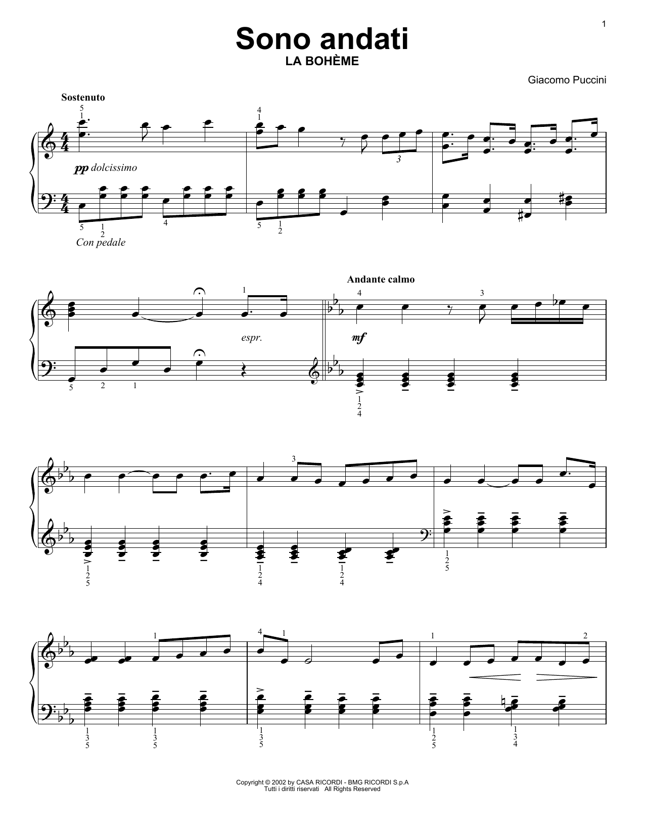 Download Giacomo Puccini Sono andati Sheet Music and learn how to play Piano Solo PDF digital score in minutes
