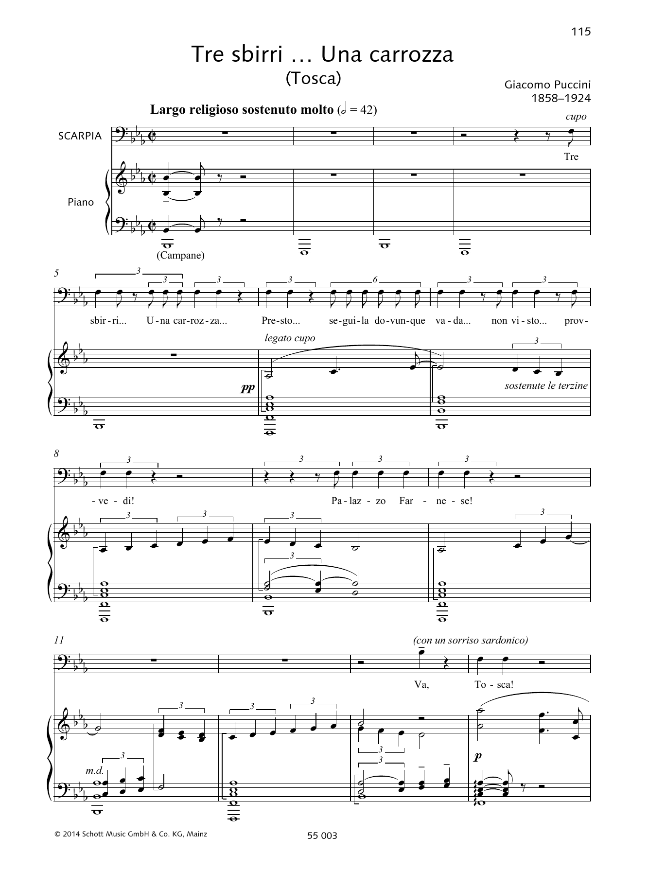 Download Giacomo Puccini Tre sbirri ... Una carrozz Sheet Music and learn how to play Piano & Vocal PDF digital score in minutes