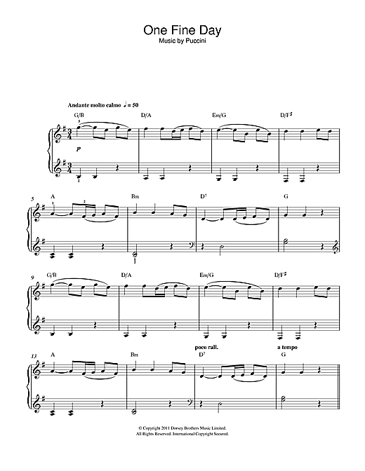 Download Giacomo Puccini One Fine Day Sheet Music and learn how to play Beginner Piano PDF digital score in minutes