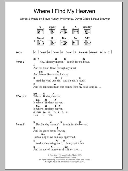 Download Gigolo Aunts Where I Find My Heaven Sheet Music and learn how to play Lyrics & Chords PDF digital score in minutes