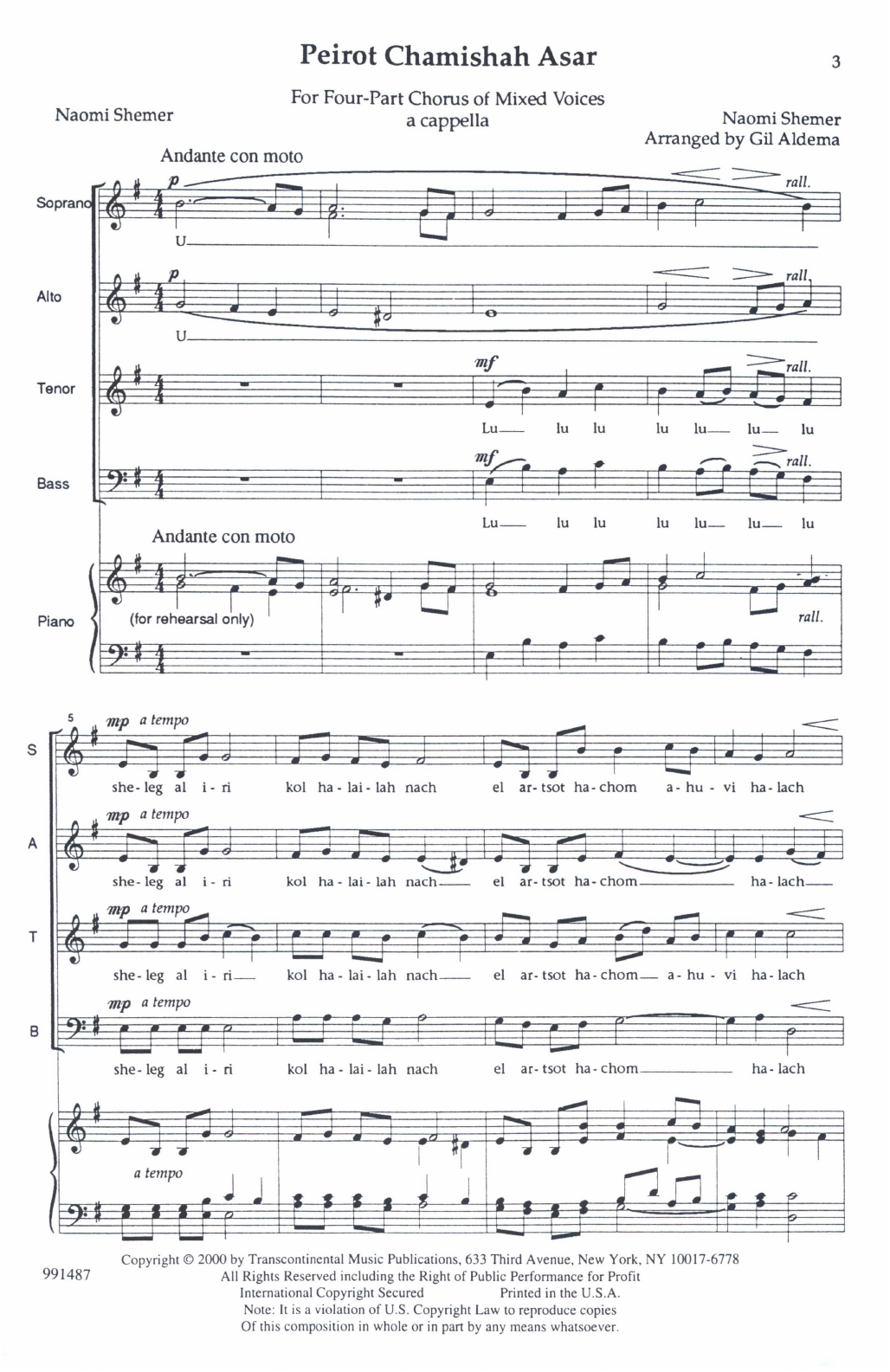 Download Gil Aldema Peirot Chamishah Asar (Snow On My Town) Sheet Music and learn how to play SATB Choir PDF digital score in minutes