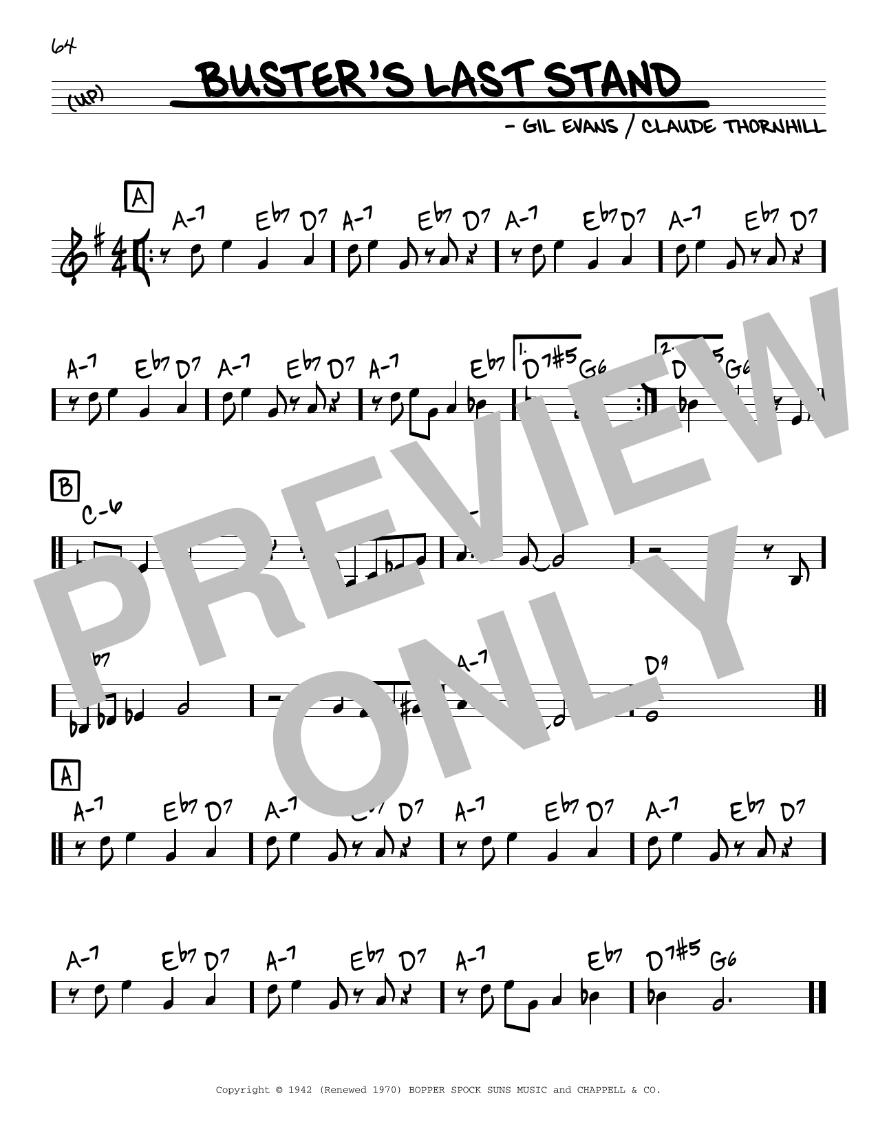 Download Gil Evans Buster's Last Stand Sheet Music and learn how to play Real Book – Melody & Chords PDF digital score in minutes