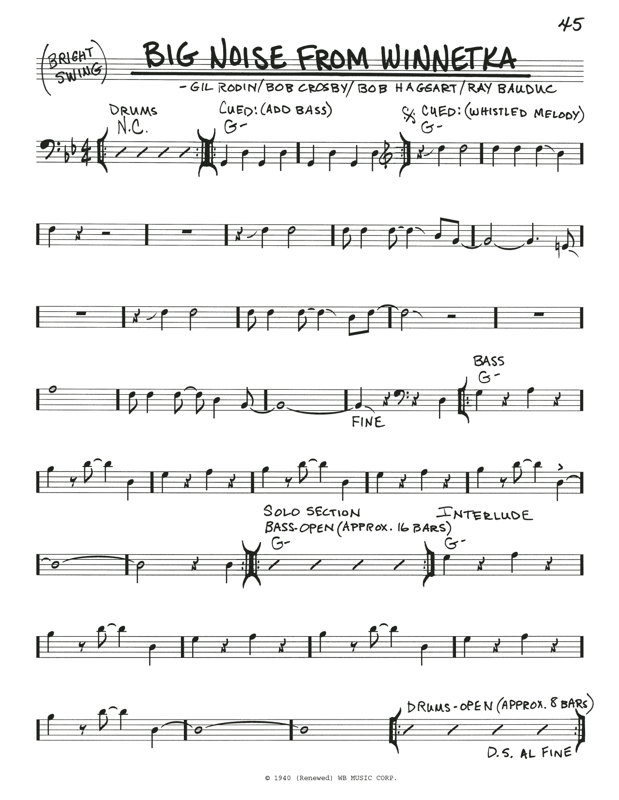 Download Gil Rodin Big Noise From Winnetka Sheet Music and learn how to play Real Book – Melody & Chords PDF digital score in minutes