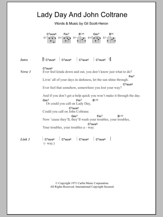 Download Gil Scott-Heron Lady Day And John Coltrane Sheet Music and learn how to play Ukulele PDF digital score in minutes