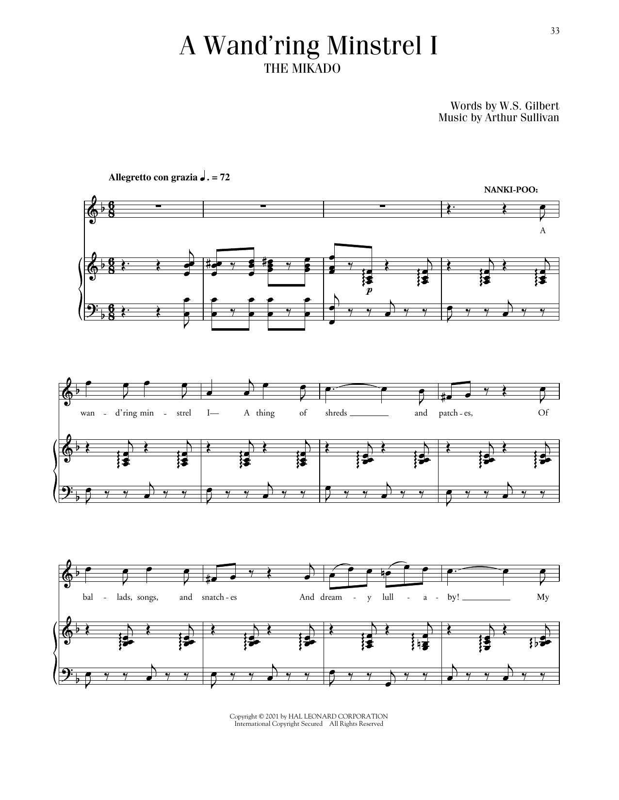 Download Gilbert & Sullivan A Wand'ring Minstrel I (from The Mikado) Sheet Music and learn how to play Piano & Vocal PDF digital score in minutes
