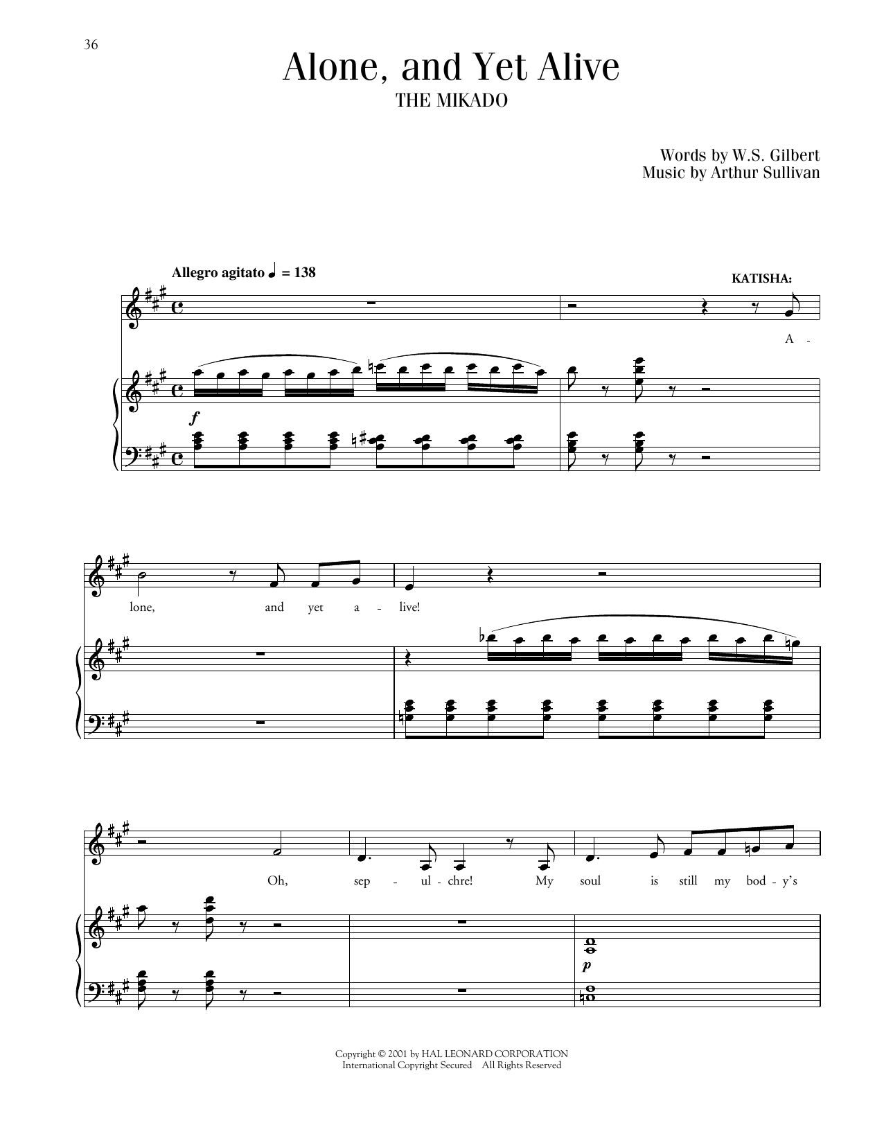 Download Gilbert & Sullivan Alone, And Yet Alive (from The Mikado) Sheet Music and learn how to play Piano & Vocal PDF digital score in minutes