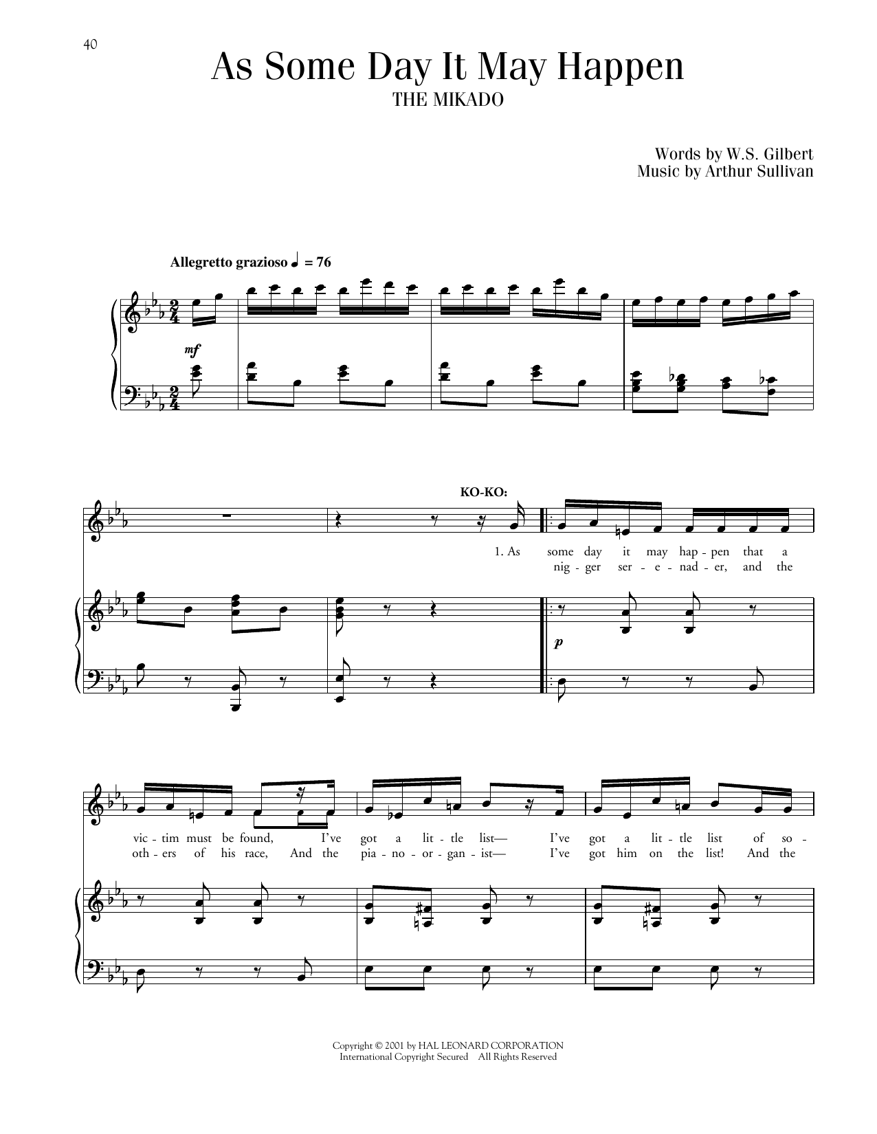 Download Gilbert & Sullivan As Some Day It May Happen (from The Mikado) Sheet Music and learn how to play Piano & Vocal PDF digital score in minutes