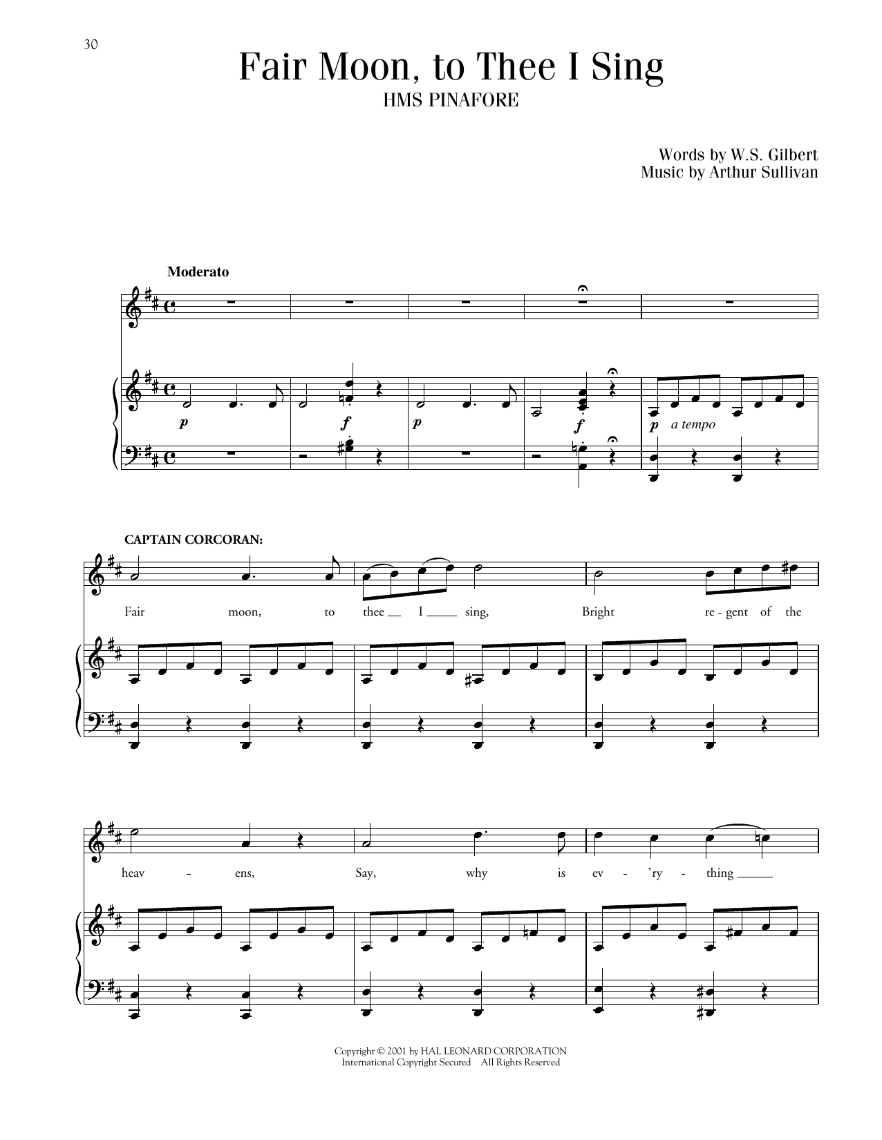 Download Gilbert & Sullivan Fair Moon, To Thee I Sing (from H.M.S. Pinafore) Sheet Music and learn how to play Piano & Vocal PDF digital score in minutes