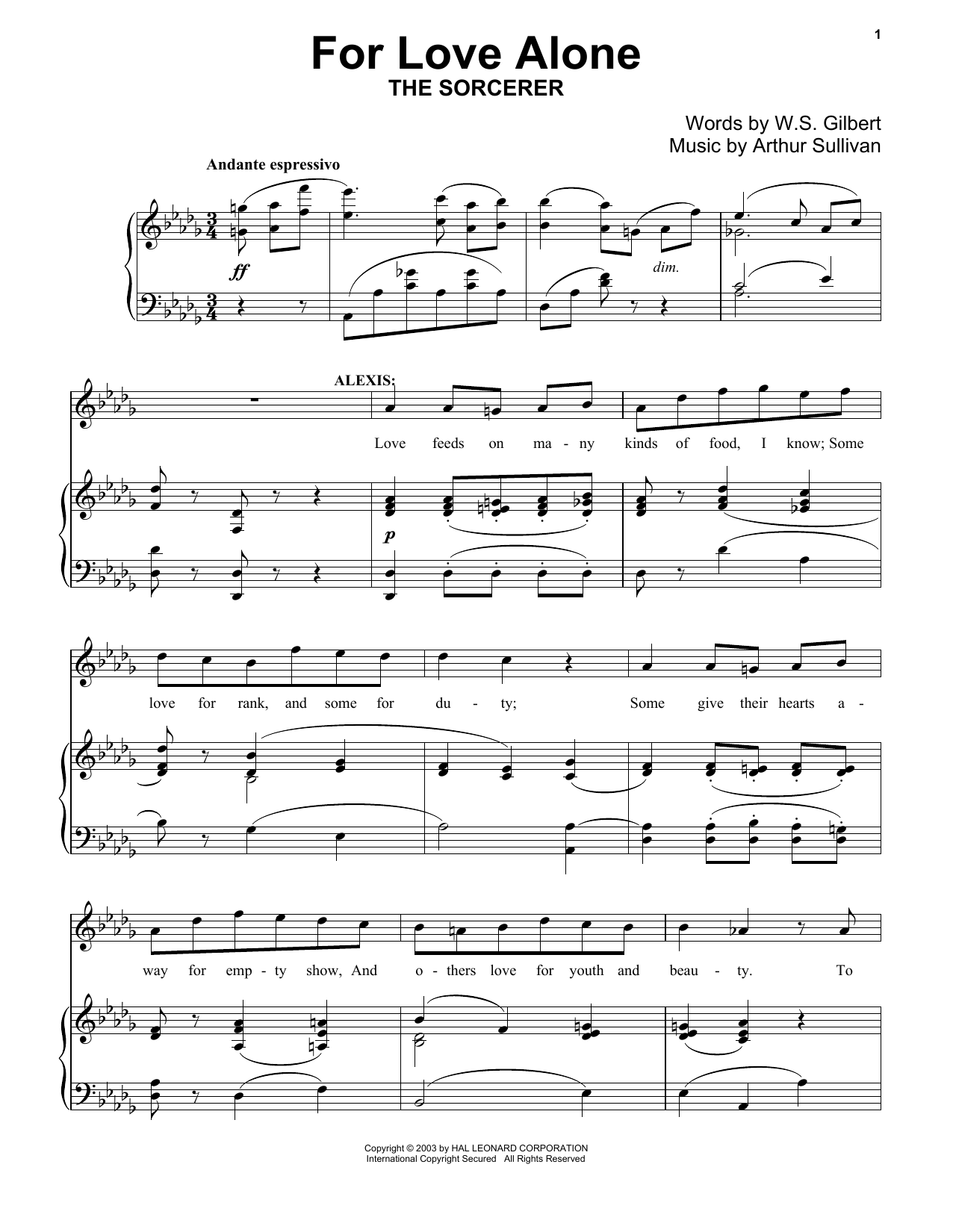 Download Gilbert & Sullivan For Love Alone Sheet Music and learn how to play Piano PDF digital score in minutes